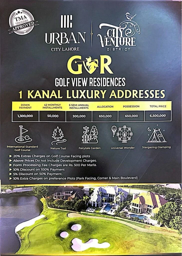 Golf View Residences Urban City Lahore One Kanal Payment Plan