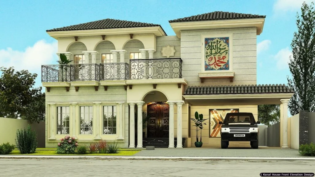 1 One Kanal House Spanish Front Elevation Design (11)