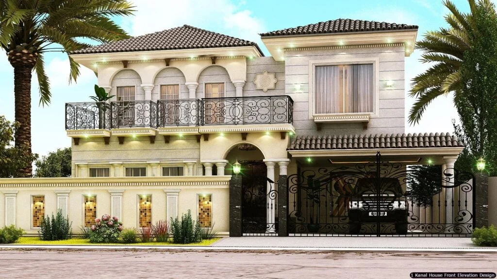 1 One Kanal House Spanish Front Elevation Design (3)