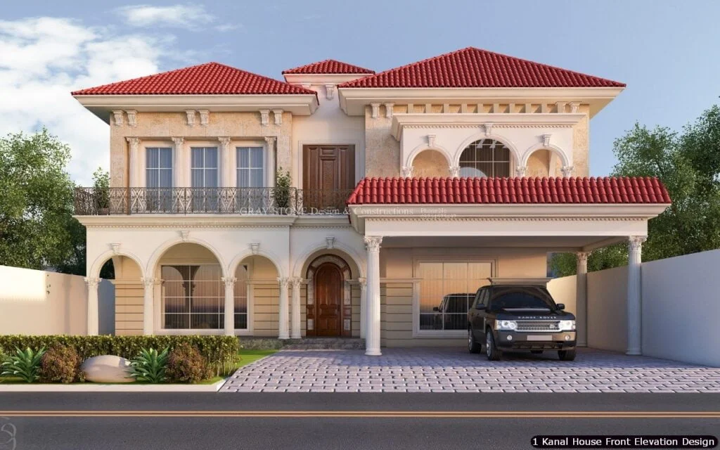 1 One Kanal House Spanish Front Elevation Design (6)