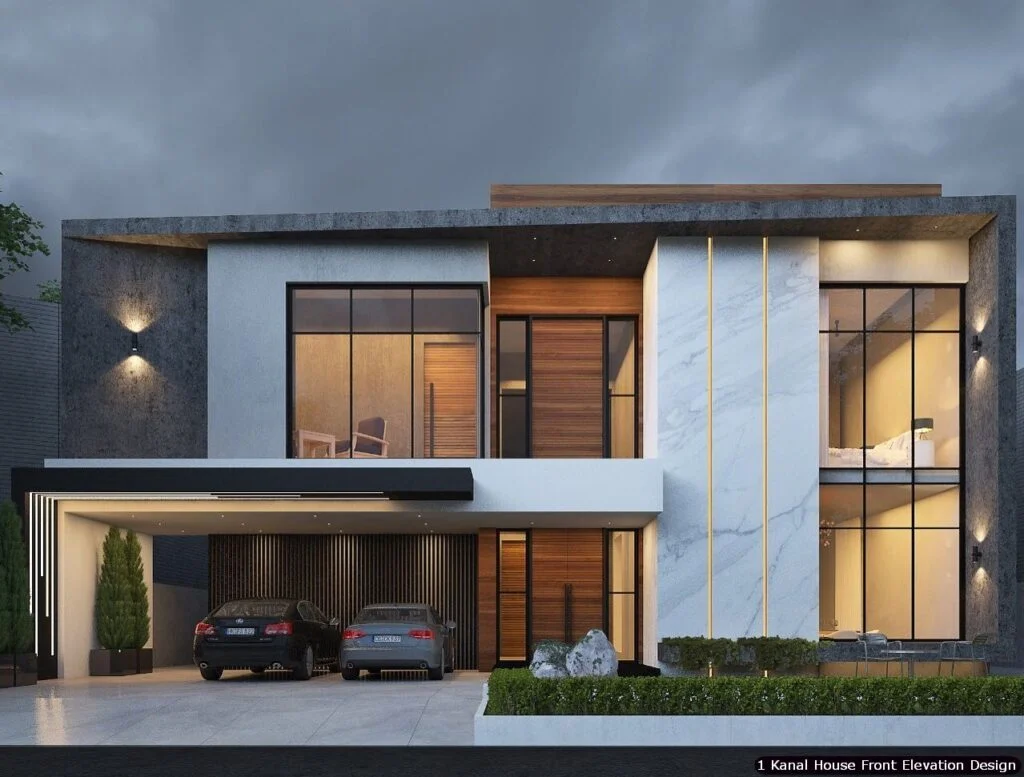 1 One Kanal Modern House Front Elevation Design (16)