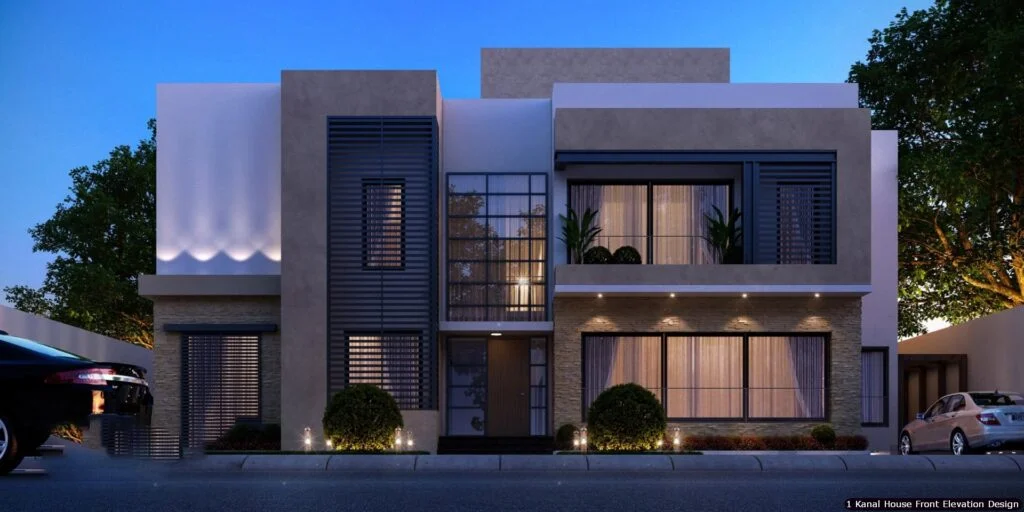 1 One Kanal Modern House Front Elevation Design (19)