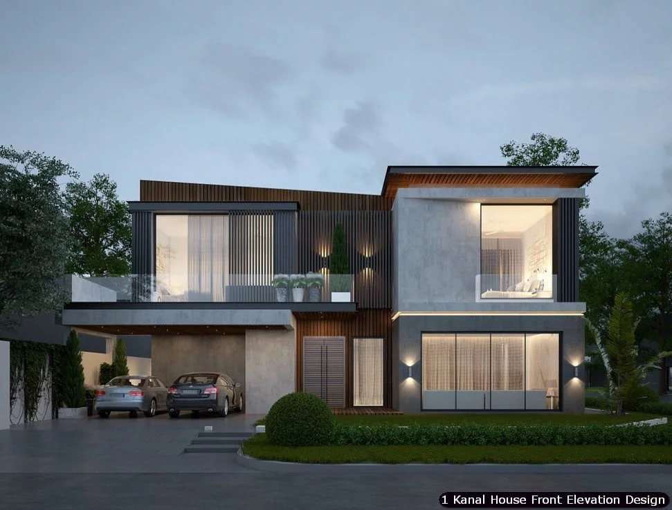 1 One Kanal Modern House Front Elevation Design (22)