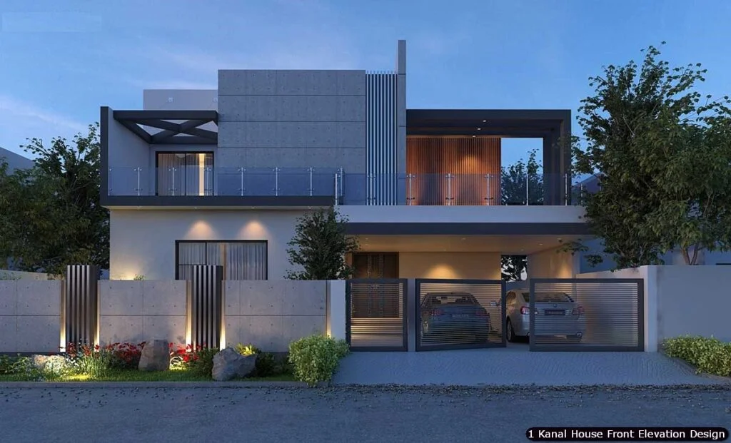 1 One Kanal Modern House Front Elevation Design (3)