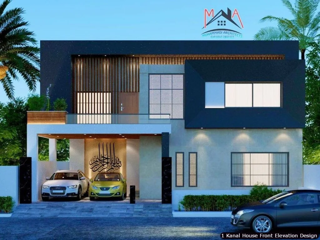 1 One Kanal Modern House Front Elevation Design (40)