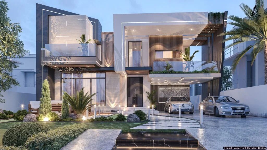 1 One Kanal Modern House Front Elevation Design (43)