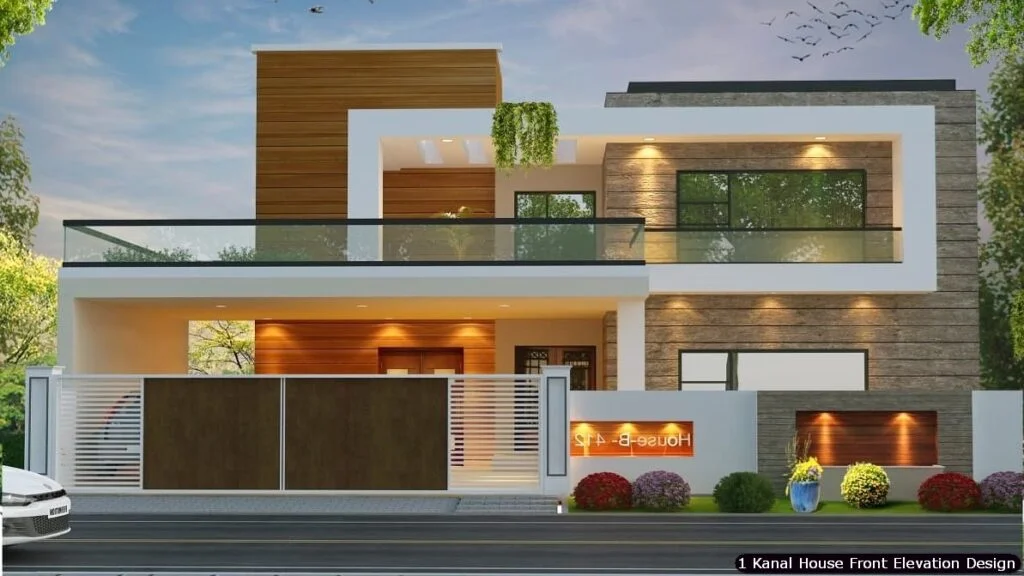 1 One Kanal Modern House Front Elevation Design (7)