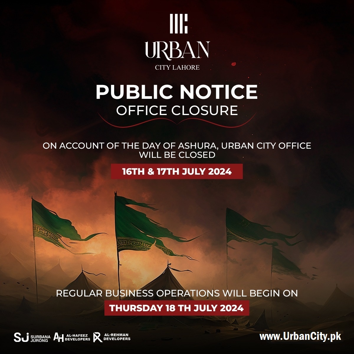 Moharram & Ashura Holidays at Urban City Lahore