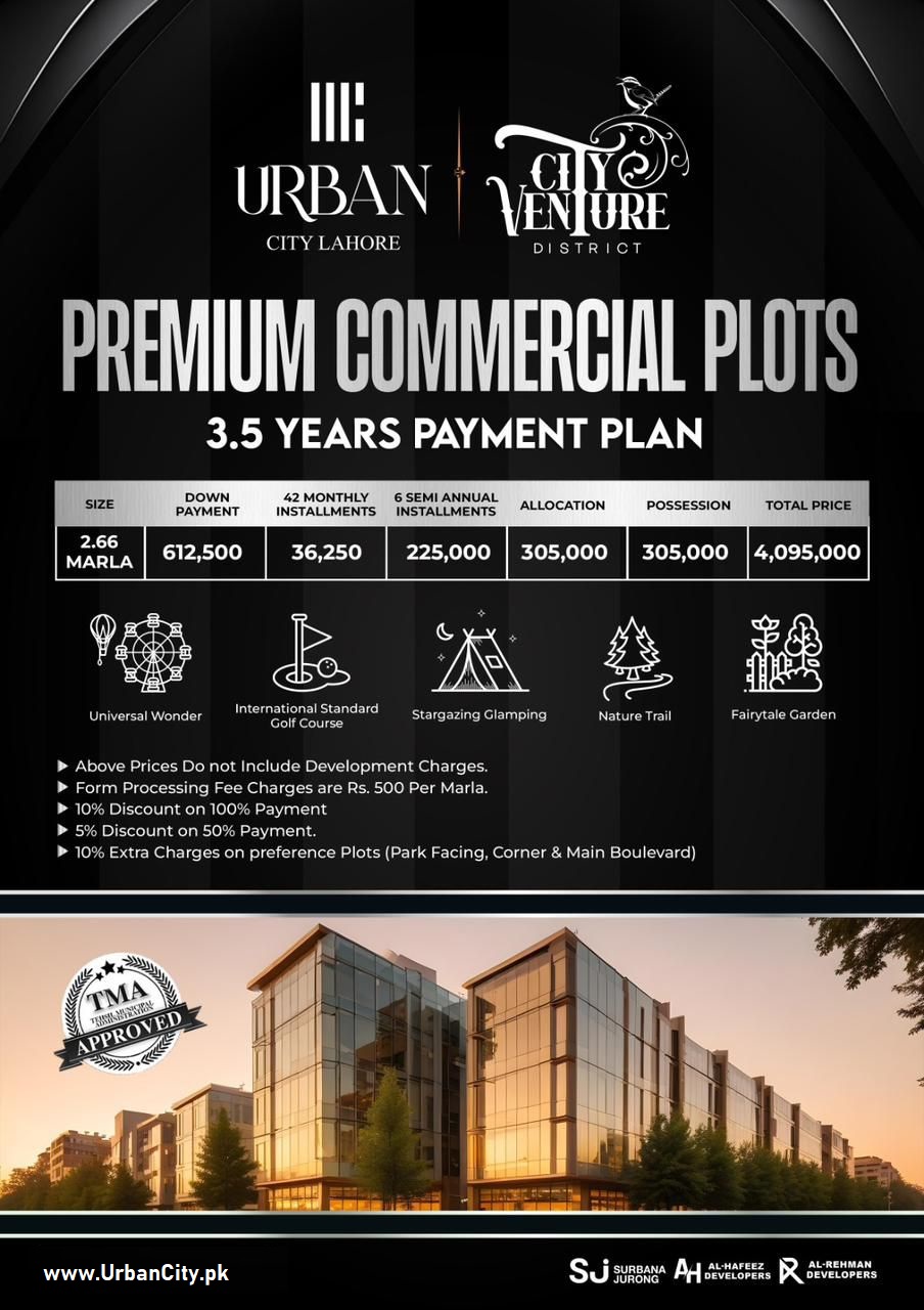 Urban City Lahore City Venture Block 2.66 Marla Commercial Plot on Main GT Road
