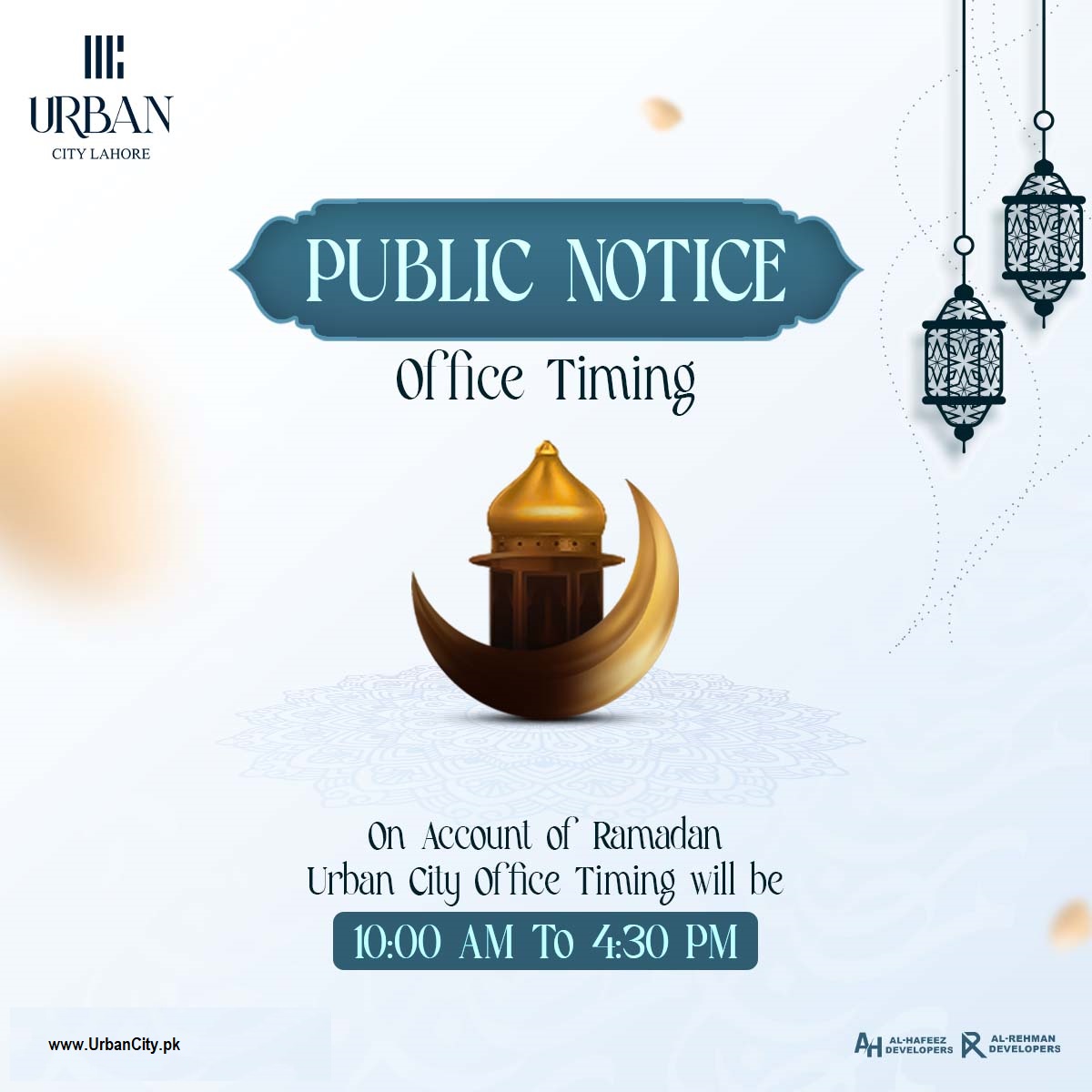 Urban City Lahore Ramadan 2025 Office Timing