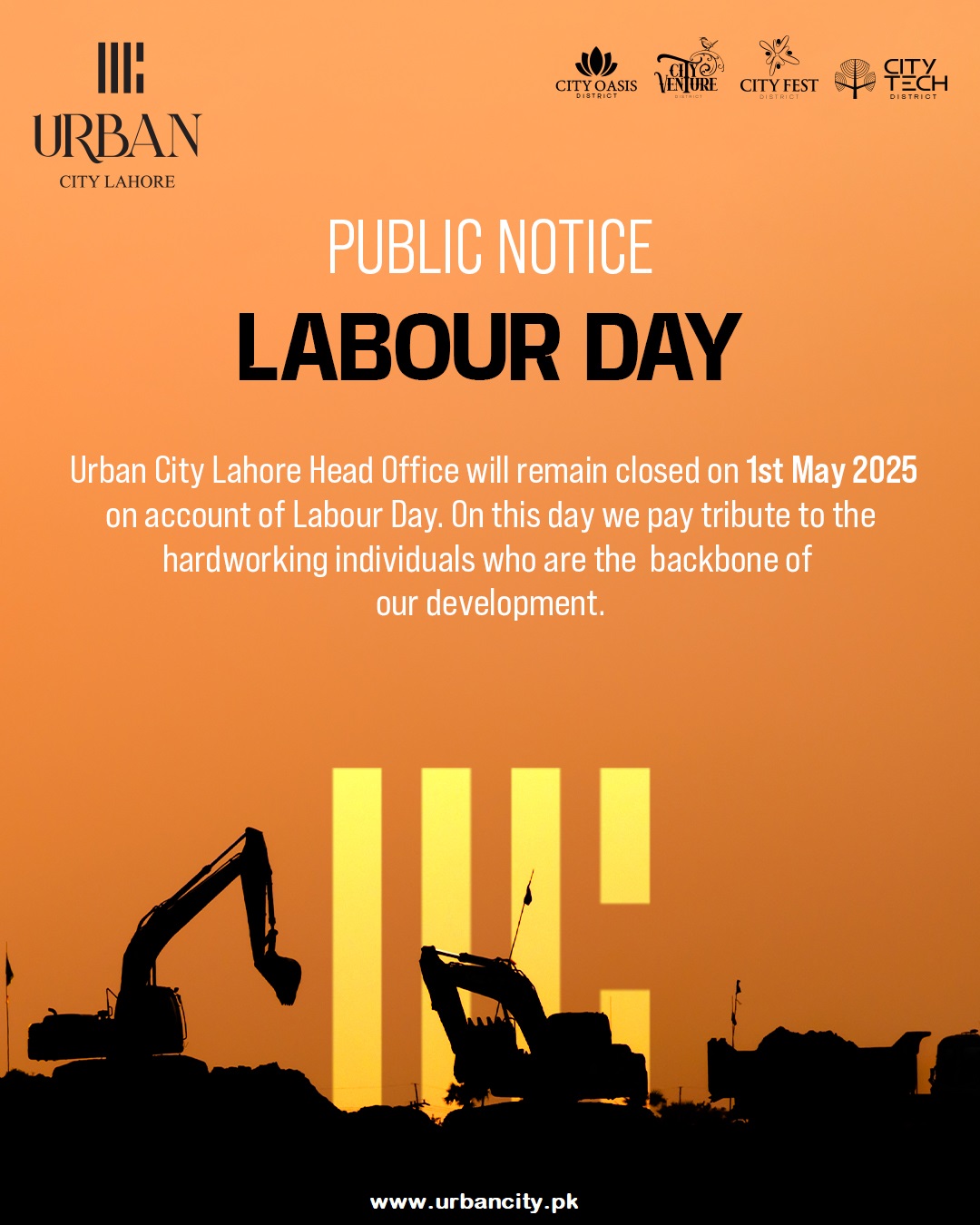 Labor Day Holiday Notice by Urban City Lahore