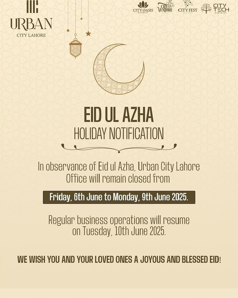 Eid ul Azha Holidays at Urban City Lahore
