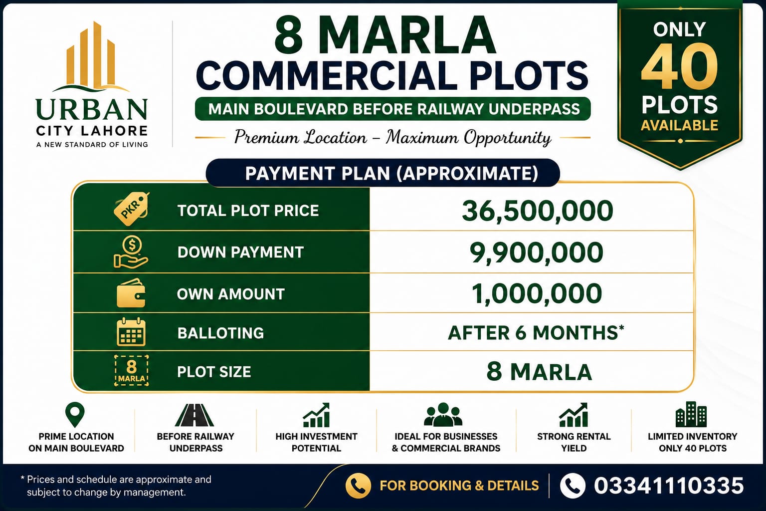 8 Marla Commerical Plot in Urban City Lahore Payment Plan